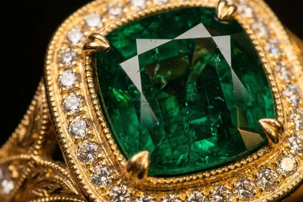 Luxurious emerald and diamond jewelry